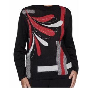 Alfred Dunner Womens Knightsbridge Station Embellished Mock Neck Sweater